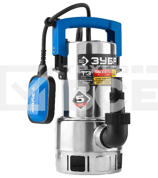 Насос ЗУБР НПГ-Т3-550 профессионал т3 погружной дренажный для грязной воды d частиц до 35мм 550Вт