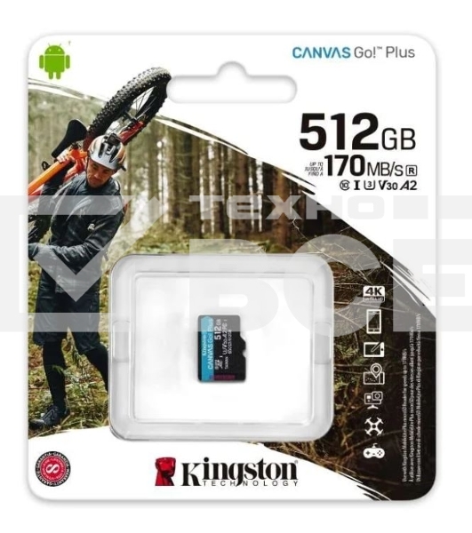 Флеш карта Kingston microSD 512GB microSDXC Class 10 UHS-I U3 V30 Canvas Go Plus 170MB/s