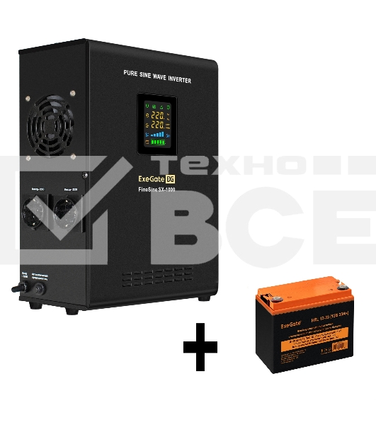 Комплект Источник бесперебойного питания EX295997RUS + батарея 33Aч EX285664RUS 1шт (инвертор, синус, для котла, настенный) ExeGate FineSine SX-1000.LCD.AVR.2SH <1000VA/600W, чистая синусоида, цветной LCD-дисплей, AVR, 2*Schuko, линейно-интерактивный, кре
