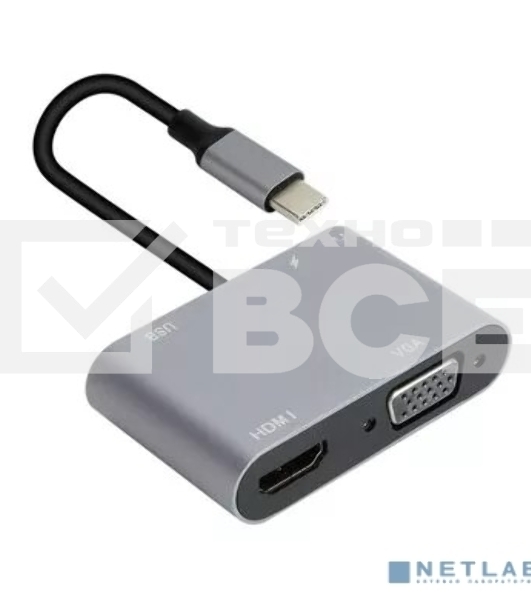 Адаптер USB Type-Cm-->VGA, HDMI 4k*30Hz, USB3.0, PD, Audio,iOpen (Aopen/Qust/VCOM)<ACU4511>