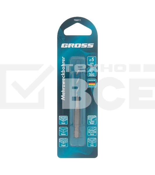 Сверло универсальное, Multipurpose PRO, 6-гр. хвостовик, 5мм Gross