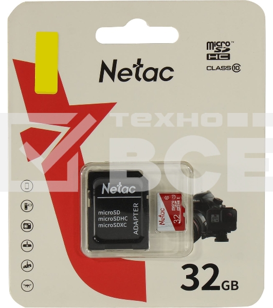 Карта памяти Netac P500 ECO 32GB MicroSDHC C10 up to 80MB/s, retail pack with SD Adapter
