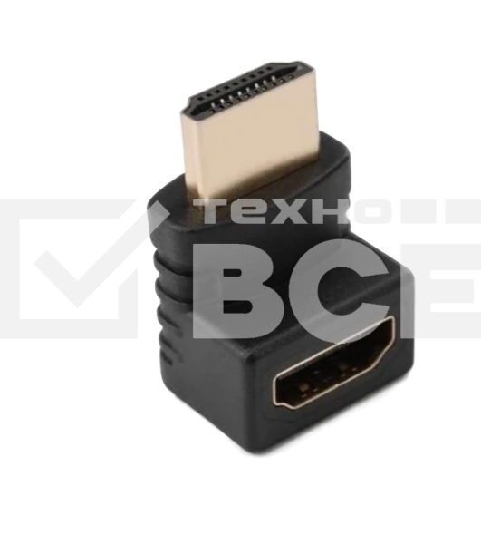 Переходник GoPower HDMI (m)-HDMI (f) угловой 4K 60Hz черный в пакете (1/500)