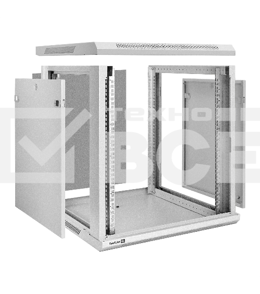 Шкаф телекоммуникационный 19' настенный 12U ExeGate EC-WM-12U.600.G.GREY (19', 12U, 600x600x635мм (ШхГхВ), передняя дверь закаленное стекло, съемные боковые панели, пыле- и влагозащита IP23, светло-серый RAL 7035)