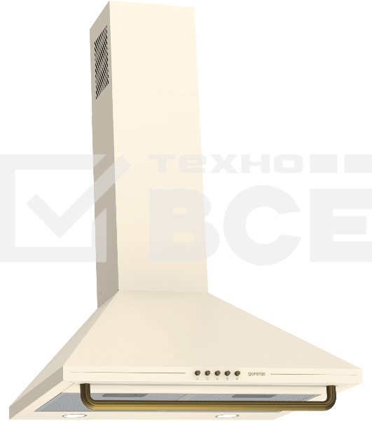 Вытяжка Gorenje WHC63CLI ширина 60 см, 650 м3/ч, Отвод воздуха и рециркуляция, цвет: слоновая кость