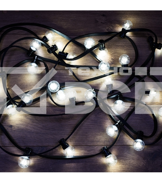 Гирлянда LED Galaxy Bulb String 10м, черный КАУЧУК, 30 ламп*6 LED БЕЛЫЕ, влагостойкая IP65