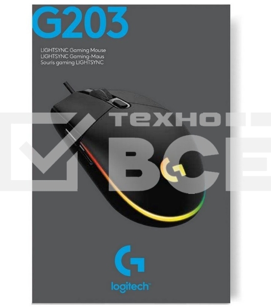 Мышь проводная Logitech G102 LIGHTSYNC черный, 8000 dpi, USB, кнопки - 6