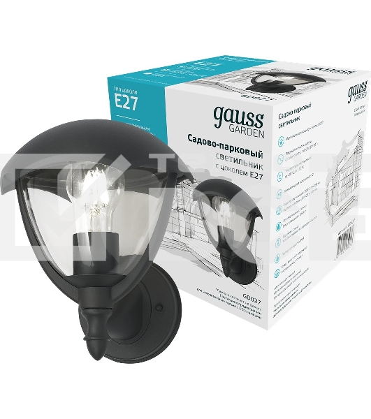 Светильник садово-парковый Gauss Aura на стену вверх 188*210*238mm, 170-240V / 50Hz, 1xE27, Max.60W, IP: 54, 1/6