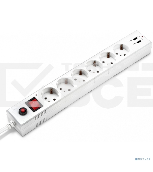 Сетевой фильтр Buro BU-SP5_USB_2A-W 5м (6 розеток) белый (коробка)