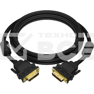 Кабель GCR PROF 1.0m DVI-D, черный, GOLD, ферритовые кольца, OD 8.5mm, 28 AWG, DVI/DVI, 25M/25M, двойной экран, GCR-54237