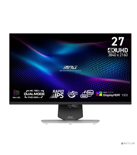 Монитор 27' MSI MPG 274URDFW E16M Rapid IPS 3840x2160, 160 Гц, 0.5 мс, 16:9, 400 кд/м², 2xHDMI 2.1, DP 1.4a, USB-C (98 Вт), 3.5 Jack, USB Hub (2x USB), Adaptive-Sync, белый