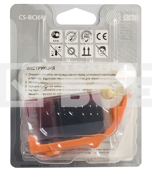 Картридж струйный Cactus CS-BCI6M пурпурный (12 мл) для Canon S800/S820/S900/S9000/i550/i560/i860/i865/i905D/i950S/i960x/i965/i990/i9100/i9950/JX500/MP750/MP760/iP600D/iP3000/iP600D/iP8500/BJC-8200