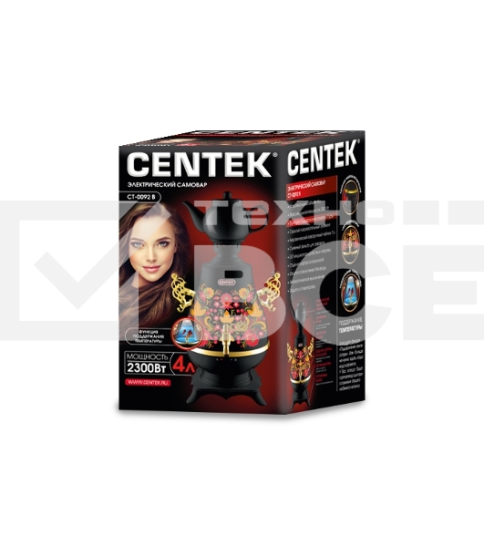 Самовар Centek CT-0092 B (черн+рисунок+золото), 4.0л, 2300Вт, поддерж.t + LED индикатор