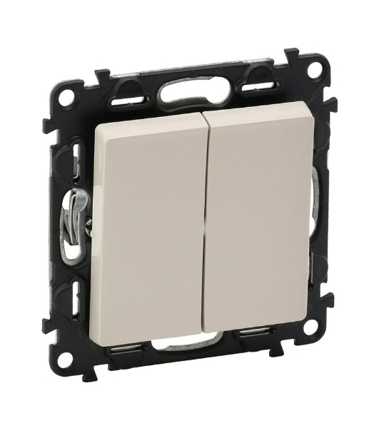 Механизм выключателя 2-кл. СП Valena Life 10А IP20 250В с лицевой панелью; безвинтовые зажимы сл. кость Leg 752505