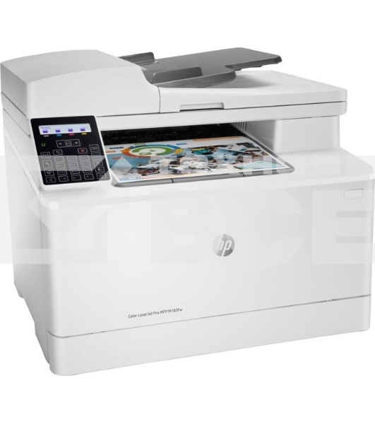 МФУ лазерный HP Color LaserJet Pro M183fw (7KW56A), A4, цветной, печ. до 16 стр/мин., скан. до 15 стр/мин. (ч/б) 8 стр/мин. (цвет), 600 x 600 dpi (печать) 1200x1200dpi (скан.), USB, RJ-45, Wi-Fi, Air Print, Mopria