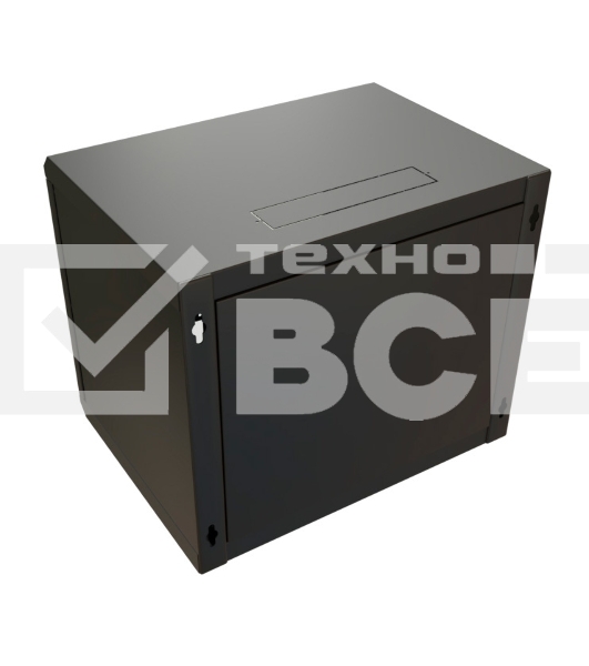 Шкаф коммутационный WRline (WR-TW-1245-GP-RAL9004) настенный 12U 600x450мм пер.дв.стекл 2 бок.пан. 60кг черный 370мм 650мм IP20 сталь