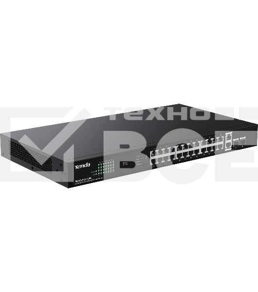 Коммутатор неуправляемый Tenda TEG1128P-24-250W PoE, 26x1 Гбит/с, PoE 24х30 Вт (до 230Вт), SFP 2х1 Гбит/с