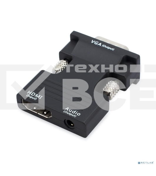 Адаптер ORIENT C105 HDMI F -> VGA 15M+Audio, для подкл.монитора/проектора к выходу HDMI, аудиокабель в комплекте, черный (31300)