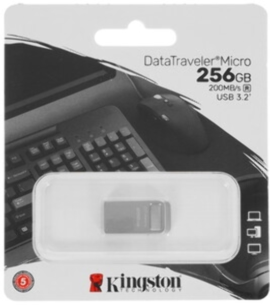 Флешка USB Kingston DataTraveler Micro (DTMC3G2/256Gb), 256Gb, USB 3.2 Gen 1, R/W 200/60, серебристый