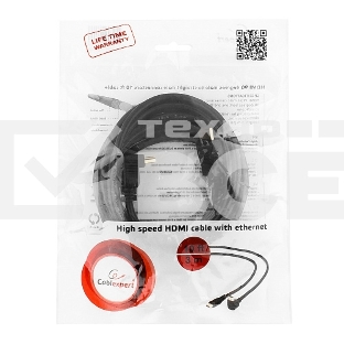 Кабель Cablexpert HDMI CC-HDMI490-10, 19M/19M, v2.0, медь, позол.разъемы, экран, угловой, 3м, черный, пакет