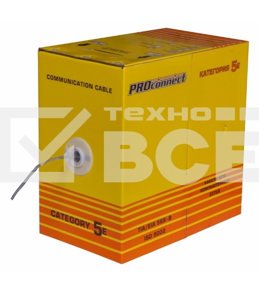 Кабель витая пара U/UTP, категория 5e, PVC, 4PR, 24AWG, медный, внутренний, серый, 305 м