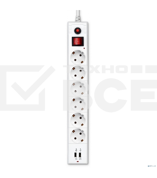 Сетевой фильтр Buro BU-SP5_USB_2A-W 5м (6 розеток) белый (коробка)