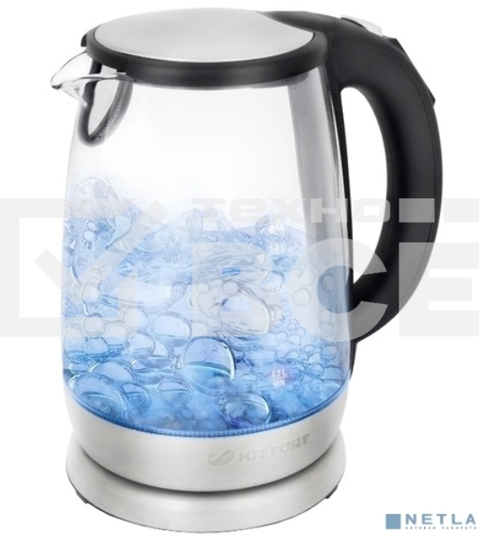 Чайник электрический Kitfort КТ-628 1.7л. 2200Вт серебристый (корпус: стекло)