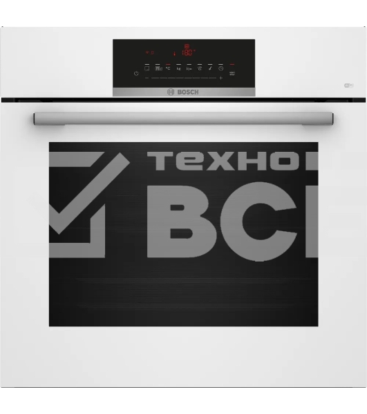 Встраиваемый духовой шкаф Bosch, Serie 8, объем 67 л , 12 режимов нагрева, 4D Hotair, телескопические направляющие, пиролиз, сенсорное управление, 40 автоматических программ, цвет белый