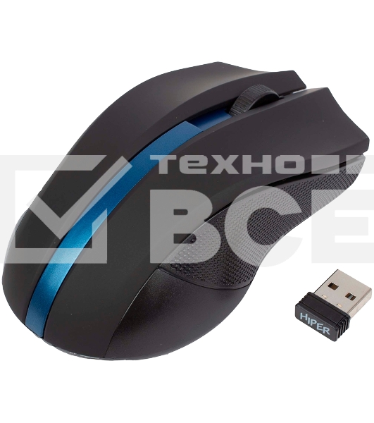Мышь беспроводная HIPER HOMW-074 черный/синий, 1000 dpi, радиоканал, USB, кнопки - 3