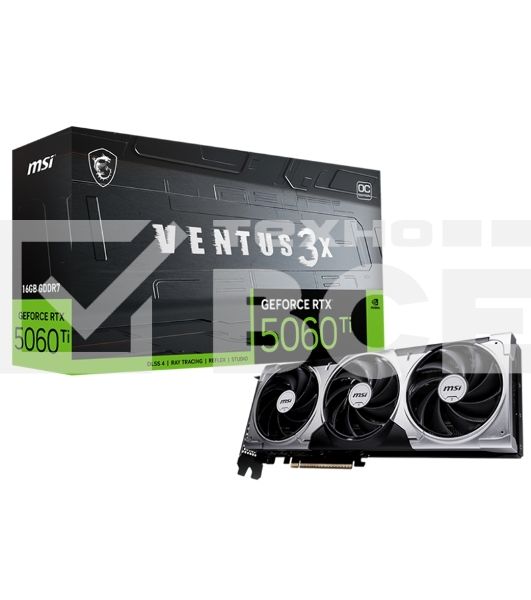 Видеокарта MSI RTX 5060 Ti VENTUS 3X OC 16GB, NVIDIA RTX 5060 Ti, 16 ГБ GDDR7, 128 бит, PCI-e 5.0, 1xHDMI, 3xDP, 2602 МГц