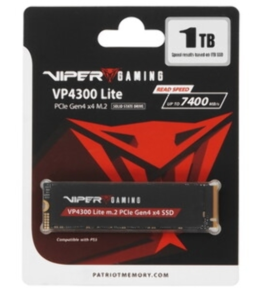 Накопитель SSD Patriot Viper VP4300 Lite, 1Tb, PCIe 4.0 x4, M.2 2280, NVMe, R/W 7400/6400, с радиатором