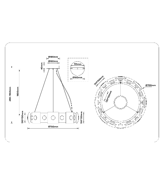 Светильник Ambrella light LH31030 GR/SM серый/дымчатый 72W 3000K D700*150