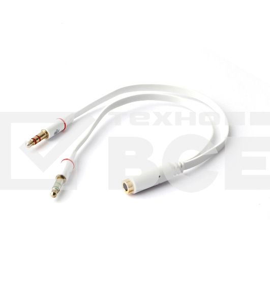Кабель аудио Cablexpert CCAB-02-35F2M-0.2MB. 3.5 Jack 4pin(F)/2х 3.5 Jack(M) наушники и микрофон, черный, 0.2м, блистер