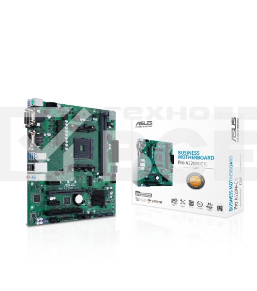 Материнская плата ASUS Pro A520M-C II/CSM, AM4, AMD A520, 2xDDR4, 4xSATA, 1xM.2, 1xPCI-E 3.0 x16, 2xPCI-E x1, 1xDVI-D, 1xDP, 1xHDMI, 1xVGA, 1x 1Gb LAN, 2xUSB-A 2.0, 4xUSB-A 3.2 Gen 1, 3x3.5 мм, Micro-ATX