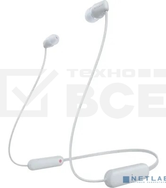Гарнитура вкладыши Sony WI-C100 белый беспроводные bluetooth шейный обод