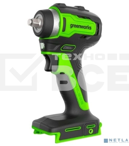 Гайковерт ударный аккумуляторный GreenWorks GD24IW200, 24v, 200 Нм, без АКБ и ЗУ (3803607)