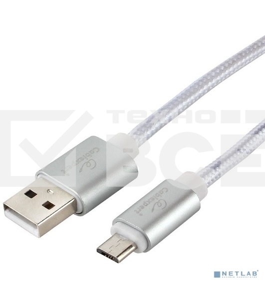 Кабель USB 2.0 Cablexpert CC-U-mUSB02S-1.8M, AM/microB, серия Ultra, длина 1.8м, серебристый, блистер