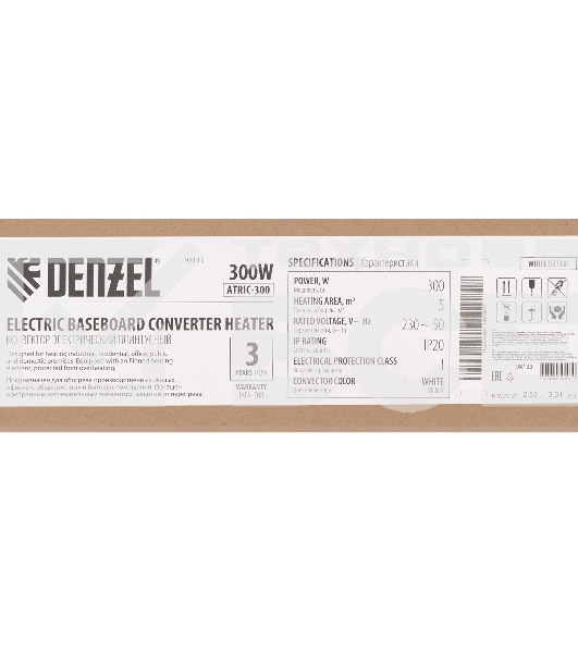 Конвектор плинтусный Denzel ATRIC-30 белый, 300 Вт, 5 м2
