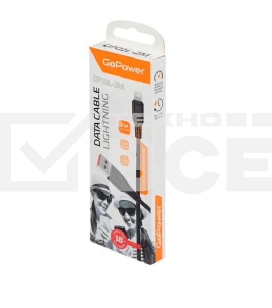 Кабель GoPower GP01L-2M USB (m)-Lightning (m) 2.0м 2.1A черный (1/200/800)