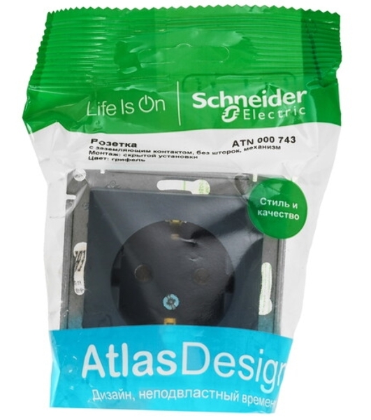 Механизм розетки 1-м СП AtlasDesign 16А IP20 с заземл. грифель