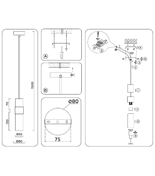 Подвесной светильник LH55111 BS/FR/TI латунь/белый матовый/янтарь E14 max 40W D55*1500