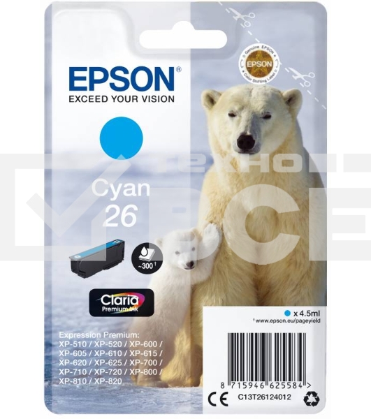 Картридж струйный Epson C13T26124012/C13T26124010 голубой для Epson XP-70 (300стр.)