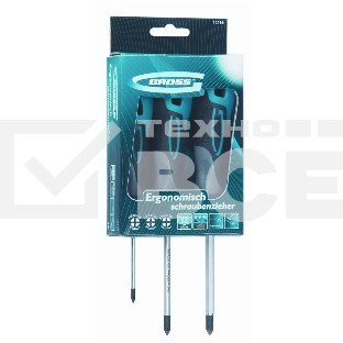 Набор отверток Gross 12166 3 шт, PH S2, трехкомпонентная рукоятка PH0, PH1, PН2