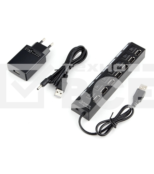 Концентратор USB 2.0 Gembird UHB-U2P7-02, 7 портов, питание, блистер