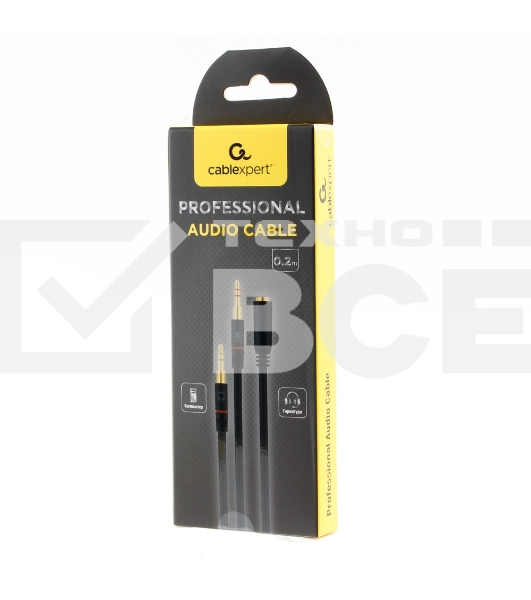 Кабель аудио Cablexpert CCAB-02-35F2M-0.2MB. 3.5 Jack 4pin(F)/2х 3.5 Jack(M) наушники и микрофон, черный, 0.2м, блистер