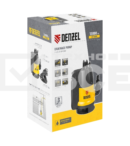 Дренажный насос DP800A, 800 Вт, подъем 5 м, 13000 л/ч Denzel