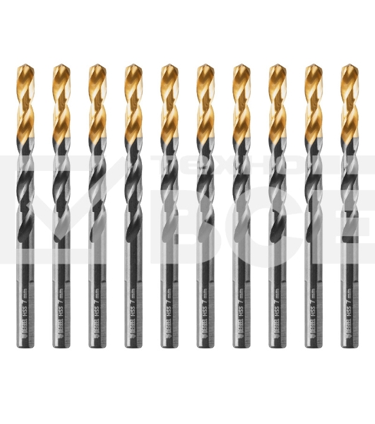 Сверло по металлу, 7 мм, HSS-Tin, Golden Tip, 10 шт. Denzel