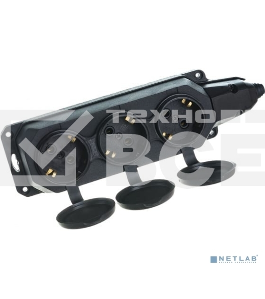 Колодка каучуковая ЭРА с/з 3гн 16A IP44 черная Б0044545 ЭРА