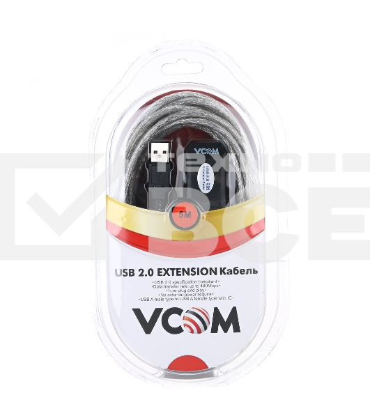 Кабель VCOM VUS7049-5M USB2.0-repeater, удлинительный активный <Am-->Af> 5м