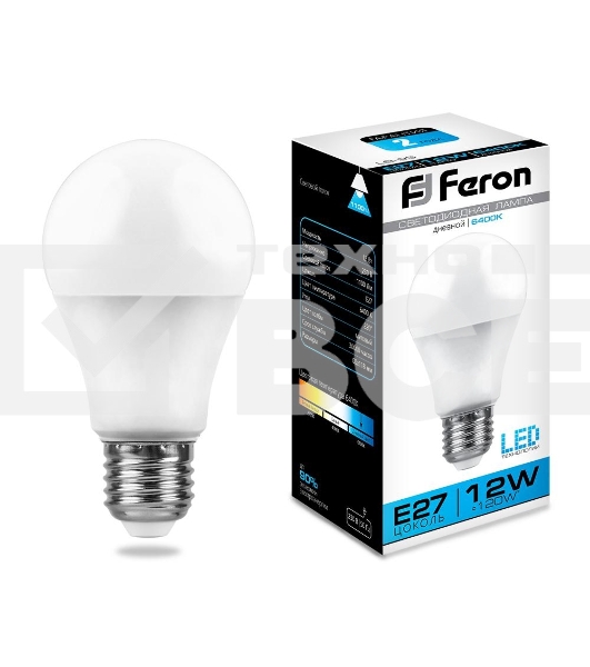 Лампа светодиодная FERON LB-93 (25490) 12W 230V E27 6400K A60